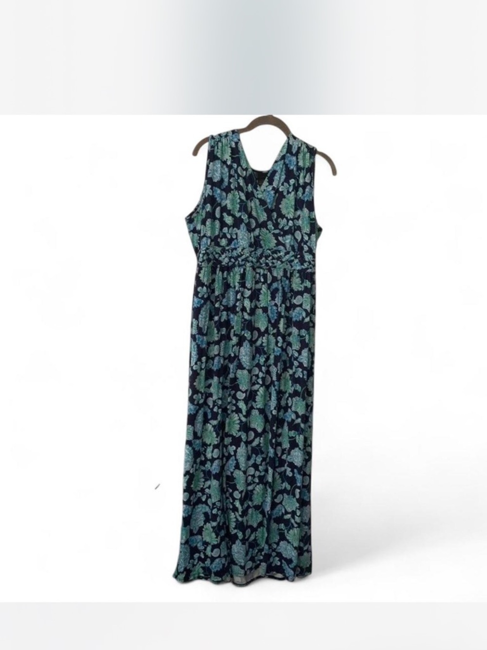 Fairy Cottagecore Harper Navy Maxi Dress with Teal Floral Print size L
